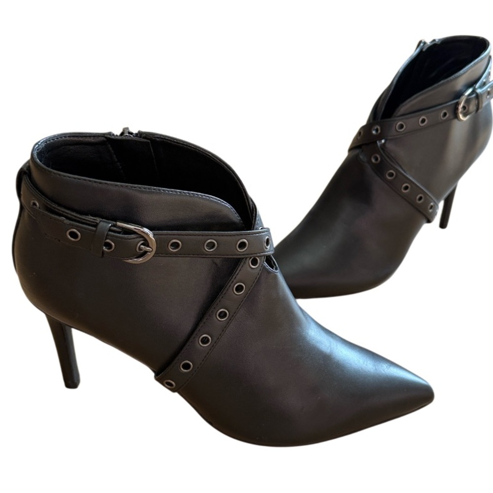 NINE WEST WOMEN “ENJOY” ANKLE BOOTS 3.5” STILETTO HEEL POINTED TOE GRUNGE SZ 7.5